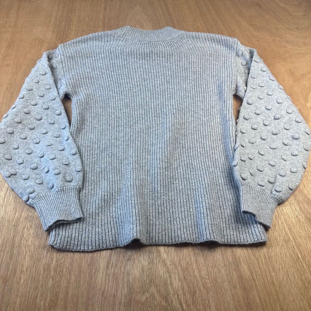 Vince Camuto Light Heather Gray Knit Sweater Popcorn Sleeve Crewneck Size S